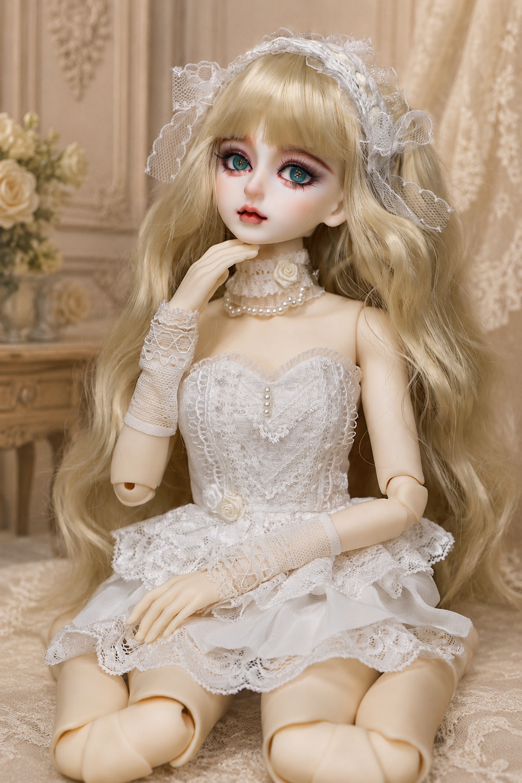 BJD Doll 1/4,Exquisite Hand-Painted Makeup,White Outfit Style - Image 5
