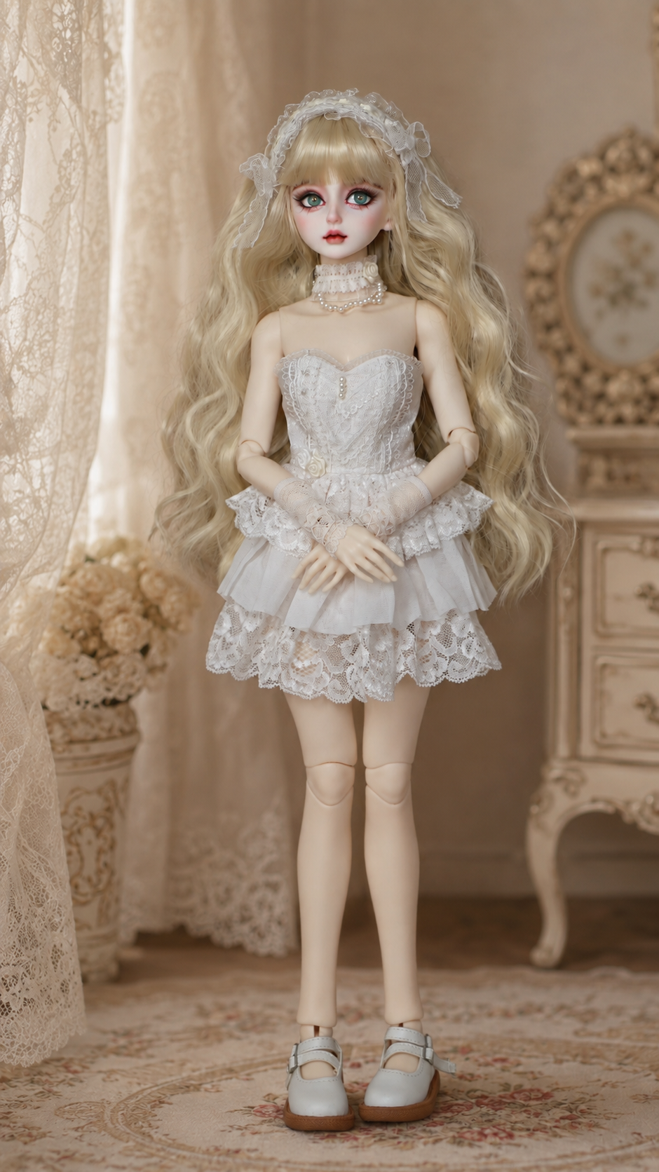 BJD Doll 1/4,Exquisite Hand-Painted Makeup,White Outfit Style - Image 6
