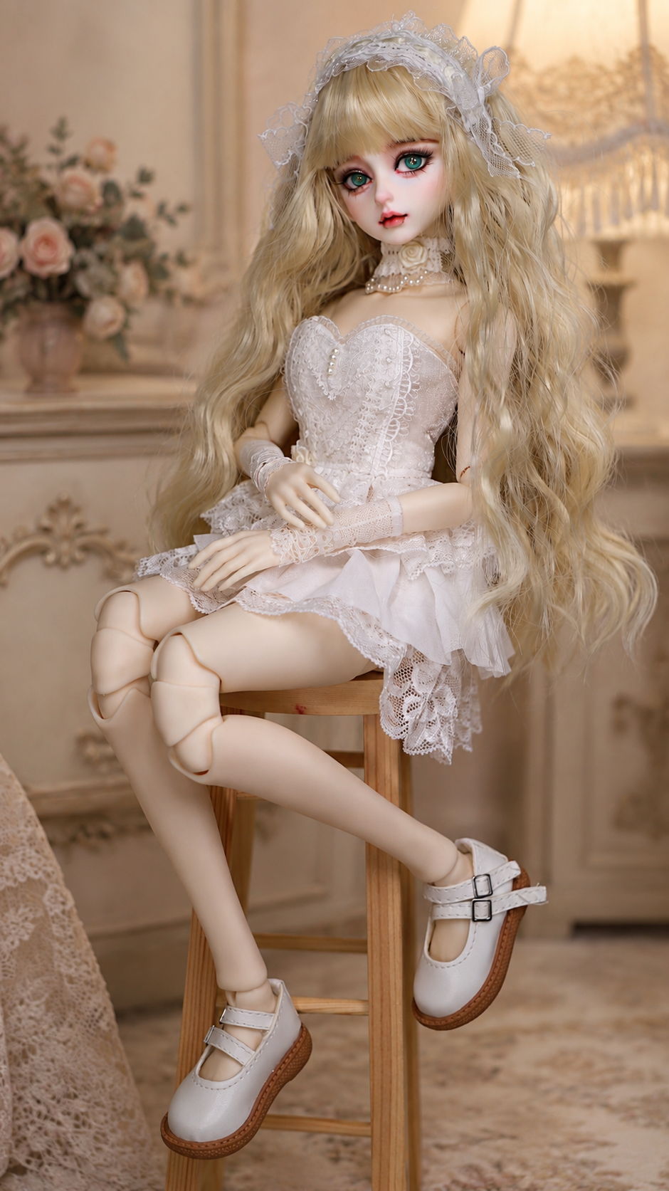 BJD Doll 1/4,Exquisite Hand-Painted Makeup,White Outfit Style - Image 7