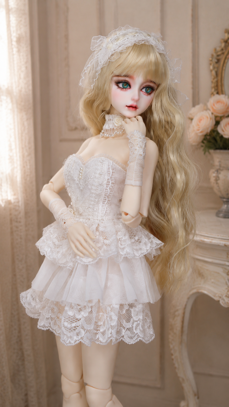 BJD Doll 1/4,Exquisite Hand-Painted Makeup,White Outfit Style - Image 8