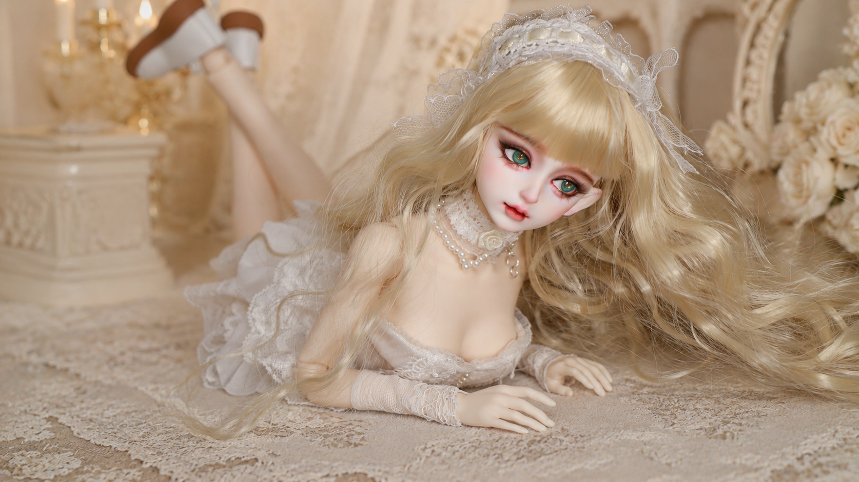 BJD Doll 1/4,Exquisite Hand-Painted Makeup,White Outfit Style - Image 13