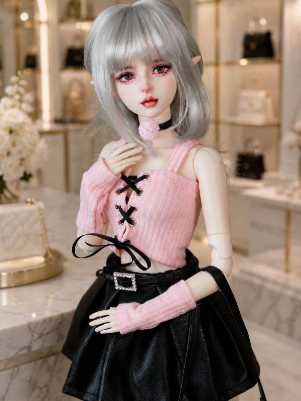 VLEYAN Hand-Painted BJD-Style Doll 1/3 Casual Freckled Doll with Denim Overalls