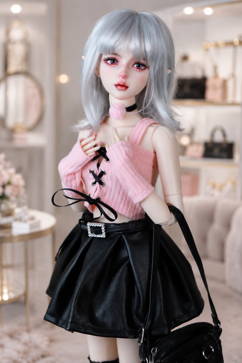 VLEYAN Hand-Painted BJD-Style Doll 1/3 Casual Freckled Doll with Denim Overalls - Image 2