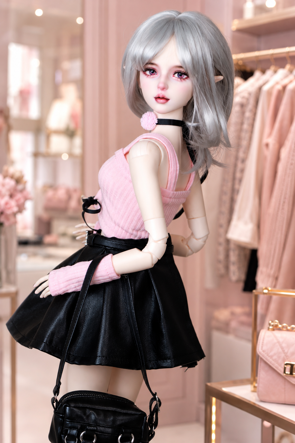 VLEYAN Hand-Painted BJD-Style Doll 1/3 Casual Freckled Doll with Denim Overalls - Image 3