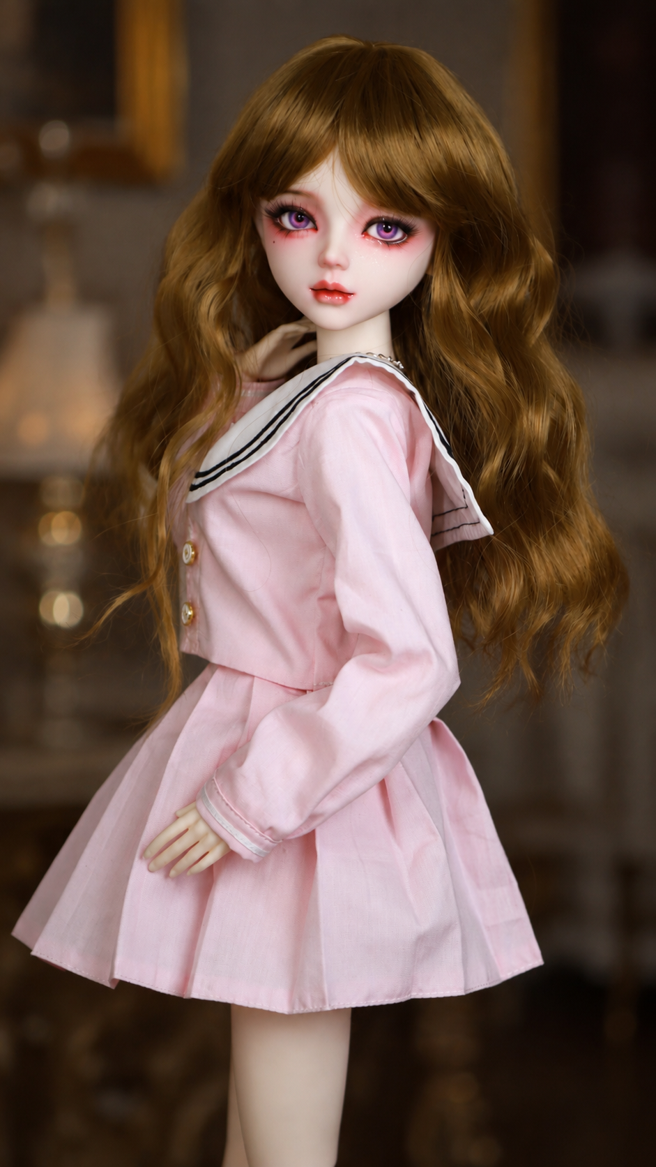 VLEYAN 1/3 BJD-Style Doll, Hand-Painted Face with Purple Eyes, 31-Joint Poseable 22.8-Inch Collectible Doll in Pink Sailor Outfit with Wig, Shoes & Accessories - Image 5