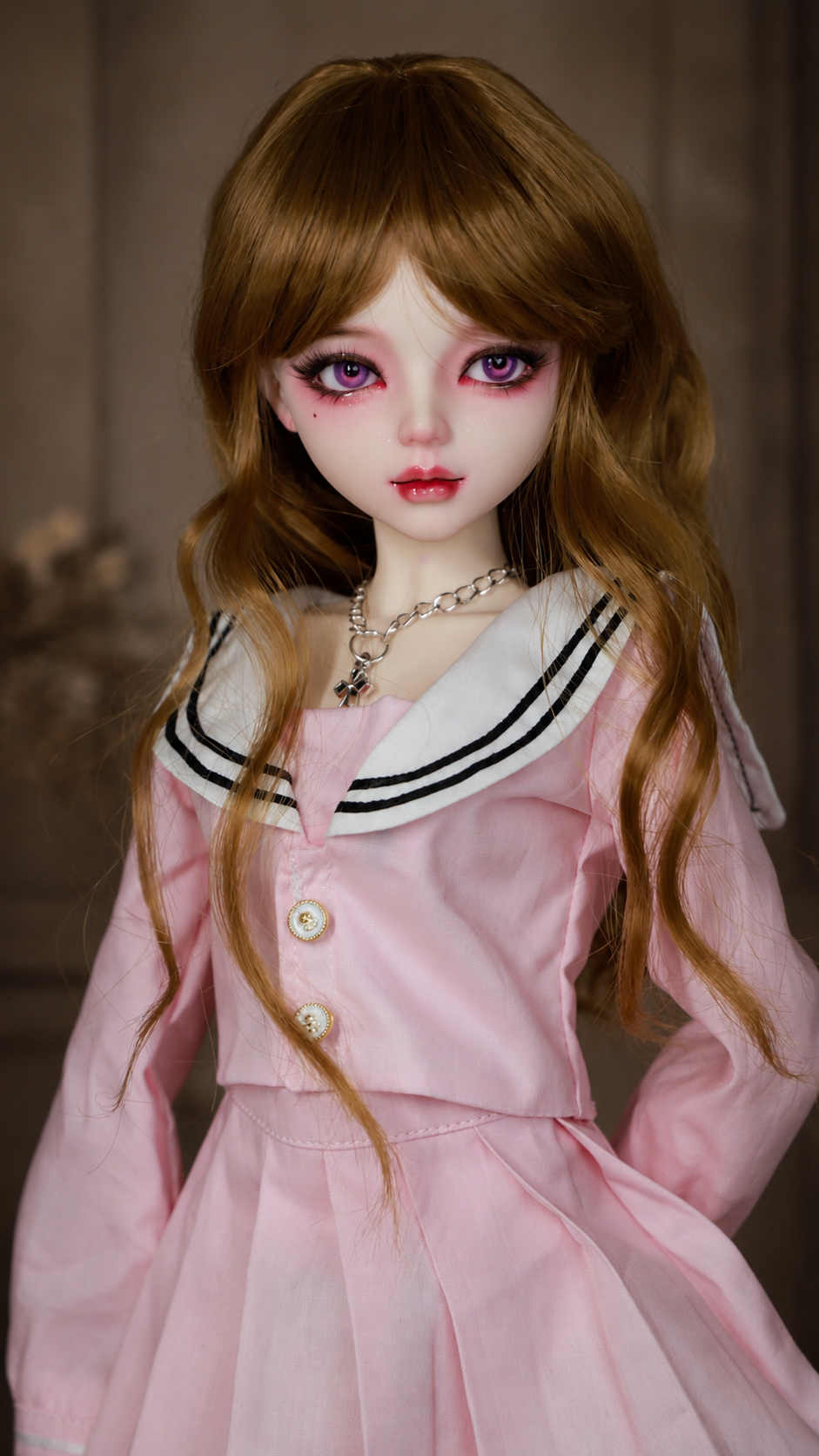 VLEYAN 1/3 BJD-Style Doll, Hand-Painted Face with Purple Eyes, 31-Joint Poseable 22.8-Inch Collectible Doll in Pink Sailor Outfit with Wig, Shoes & Accessories - Image 7