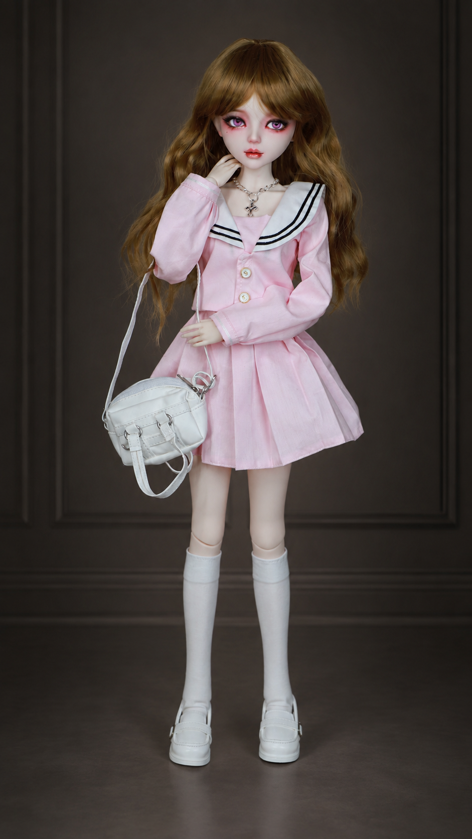 VLEYAN 1/3 BJD-Style Doll, Hand-Painted Face with Purple Eyes, 31-Joint Poseable 22.8-Inch Collectible Doll in Pink Sailor Outfit with Wig, Shoes & Accessories - Image 8